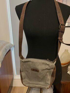 L.L. Bean Gray Canvas and Brown Leather Crossbody Bag EDC outdoor utility forage